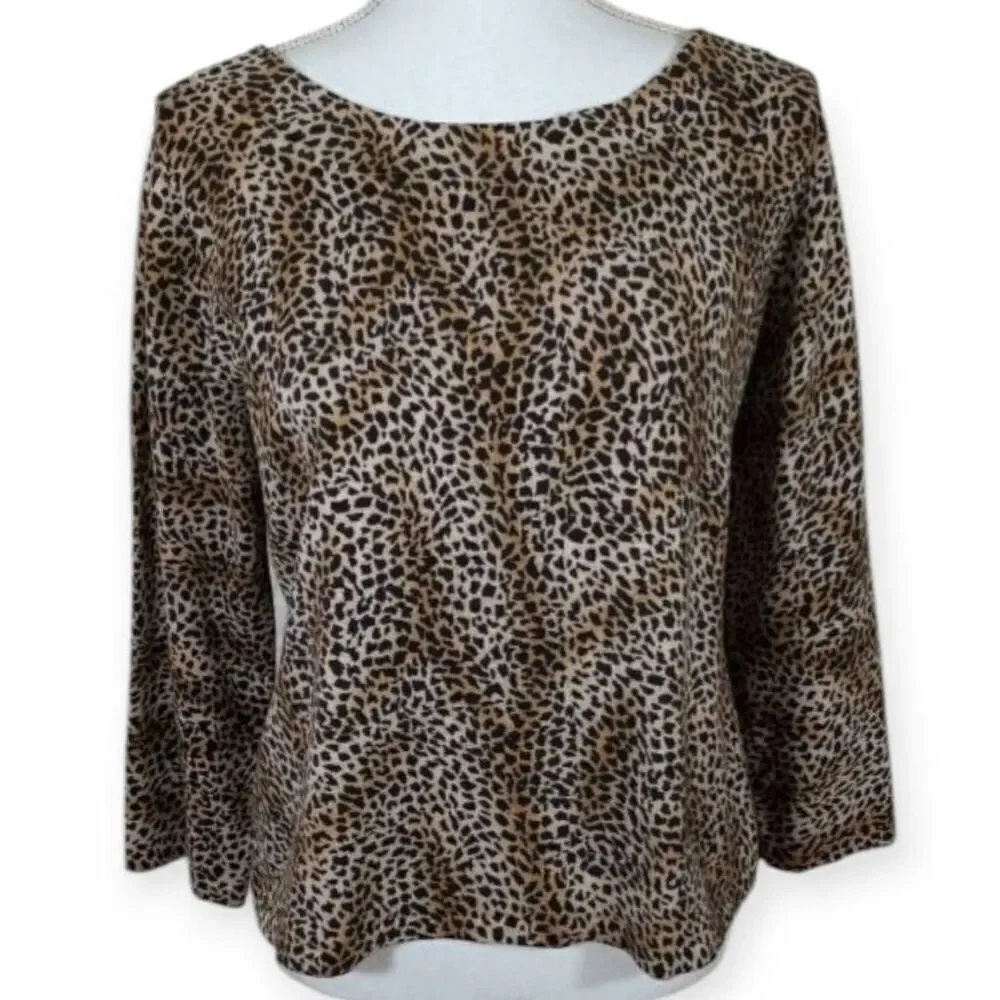 WORLD REPUBLIC CLOTHING CO. BLACK & TAN LEOPARD PRINT TOP SZ.XL EUC.
